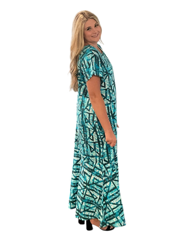 Tribal Blue Print Fishtail Dress