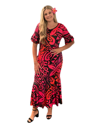 Fishtail Polynesian Print Dress