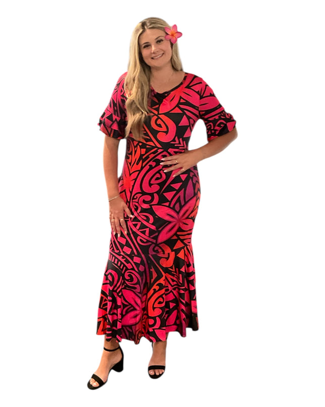 Fishtail Polynesian Print Dress