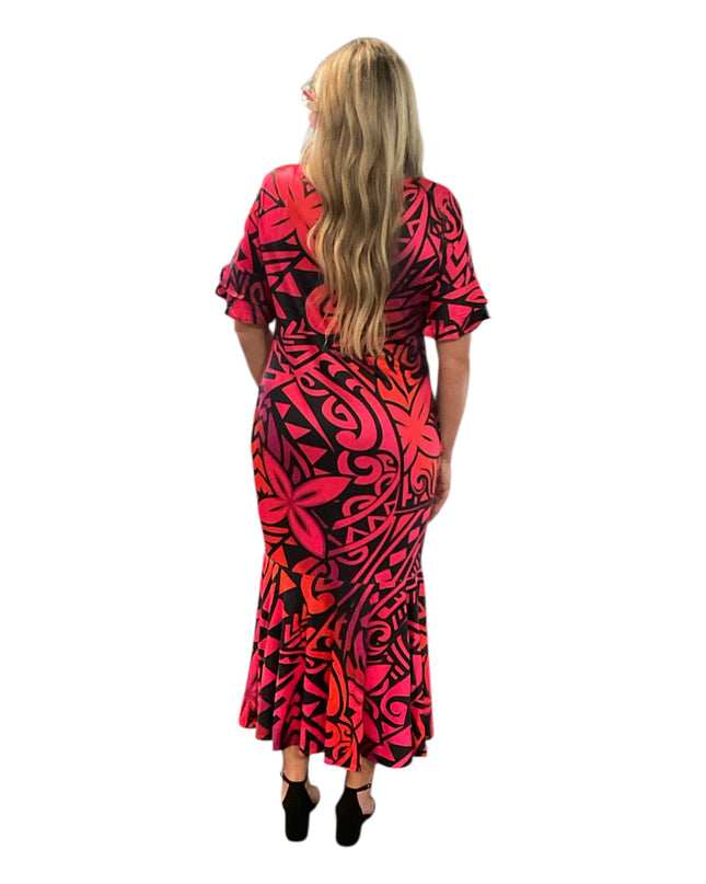 Fishtail Polynesian Print Dress