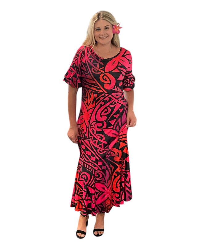 Fishtail Polynesian Print Dress