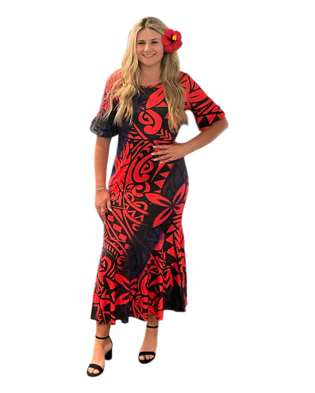 Fishtail Polynesian Print Dress
