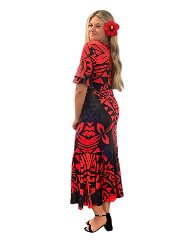 Fishtail Polynesian Print Dress