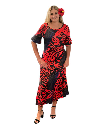 Fishtail Polynesian Print Dress