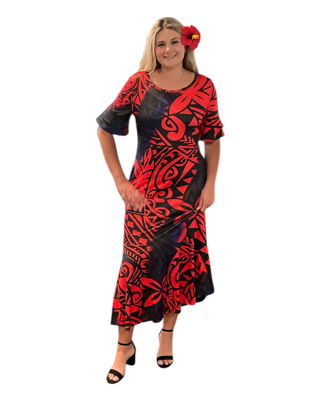 Fishtail Polynesian Print Dress