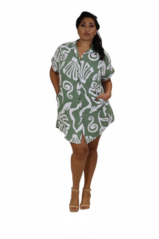 Island Escape Rayon Shirt Dress