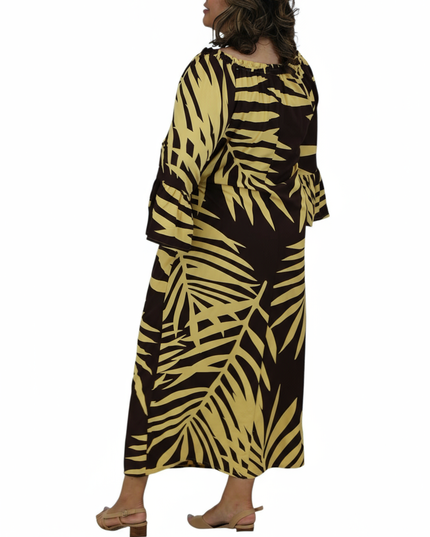 Tropical Fern Maxi Dress - Yellow & Dark Brown