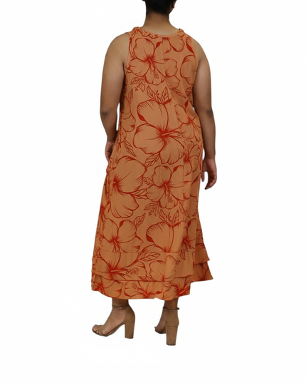 Island Bloom Maxi Dress - Orange & Red Hibiscus