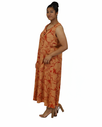 Island Bloom Maxi Dress - Orange & Red Hibiscus