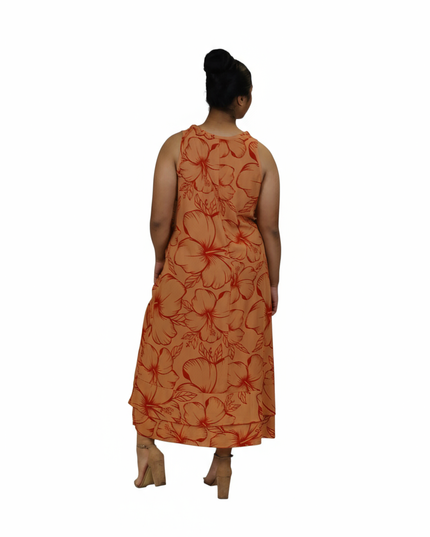 Island Bloom Maxi Dress - Orange & Red Hibiscus