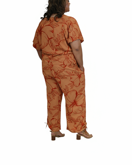 Two-Piece Hibiscus Lounge Set-Orange/Red