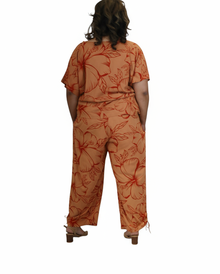 Two-Piece Hibiscus Lounge Set-Orange/Red