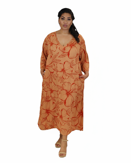 Hibiscus Flow Maxi Dress-Orange/Red