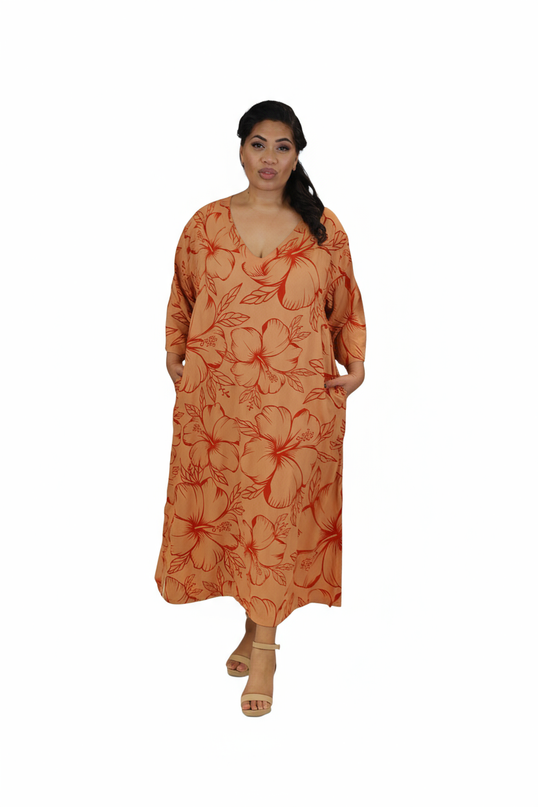 Hibiscus Flow Maxi Dress-Orange/Red