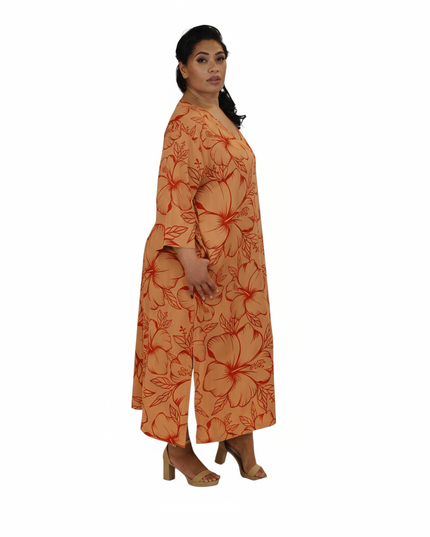 Hibiscus Flow Maxi Dress-Orange/Red