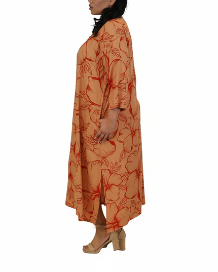 Hibiscus Flow Maxi Dress-Orange/Red