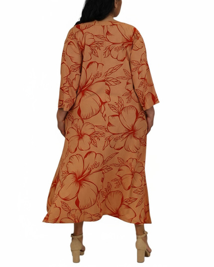 Hibiscus Flow Maxi Dress-Orange/Red