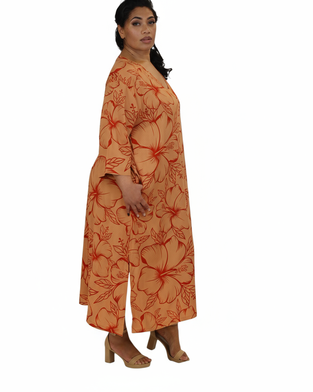 Hibiscus Flow Maxi Dress-Orange/Red