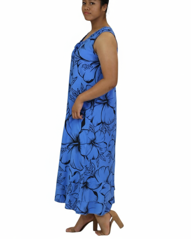 Blue Hibiscus Sleeveless Maxi Dress