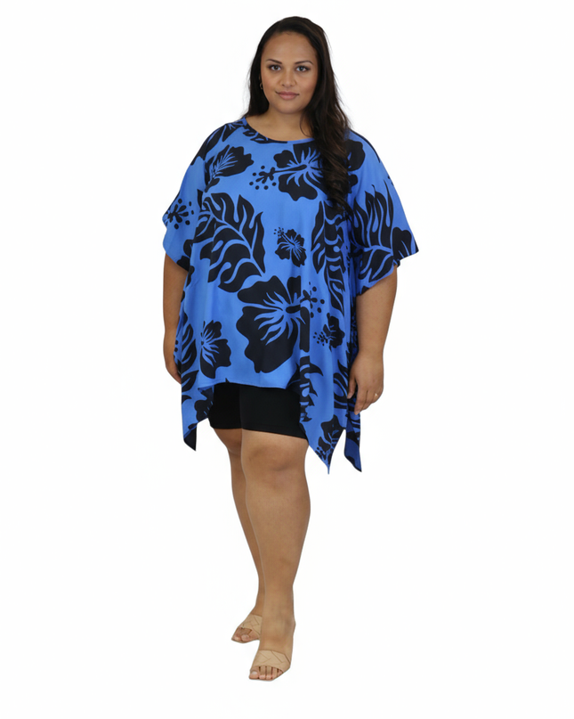 Blue Hibiscus Rayon Poncho Top