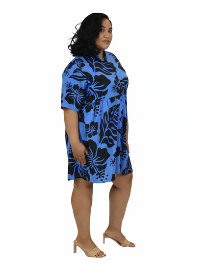 Blue Hibiscus Rayon Midi Dress