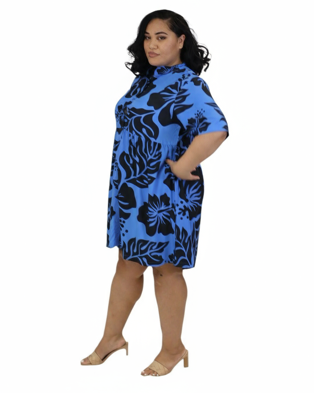 Blue Hibiscus Rayon Midi Dress