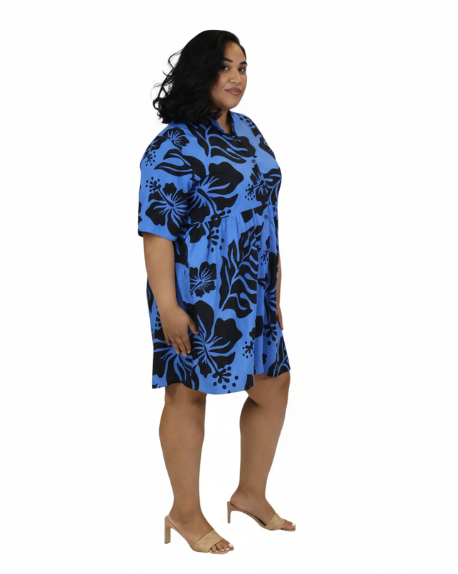 Blue Hibiscus Rayon Midi Dress