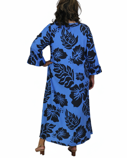 Blue Hibiscus Long Rayon Dress
