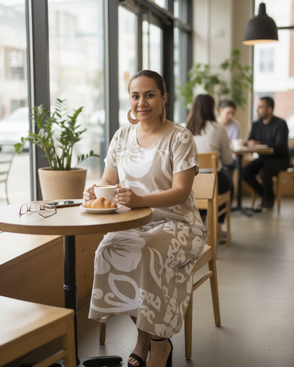 Brown hibiscus print dress