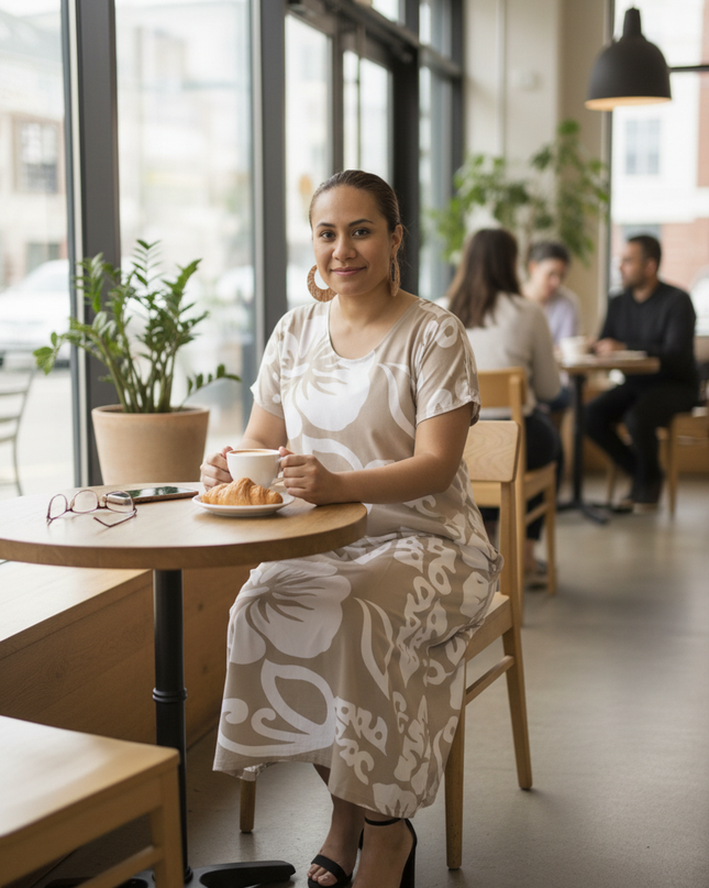 Brown hibiscus print dress