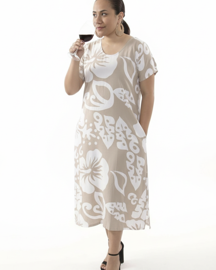 Brown hibiscus print dress