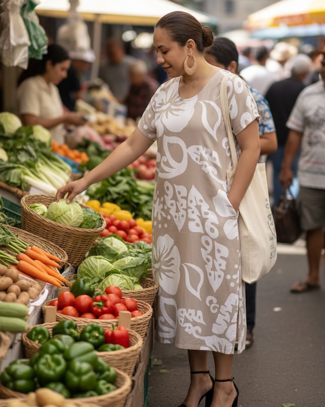 Brown hibiscus print dress