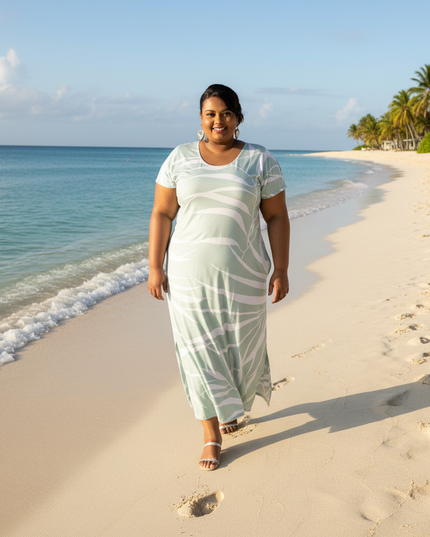 Mint Fern Print Rayon Maxi Dress