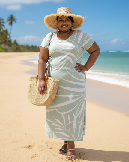Mint Fern Print Rayon Maxi Dress