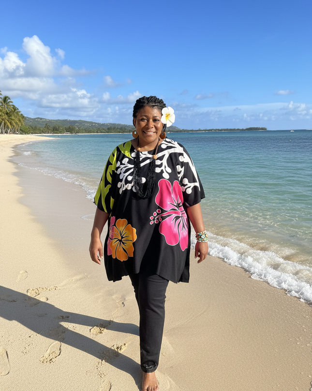 Rayon Floral Poncho Top-One Size