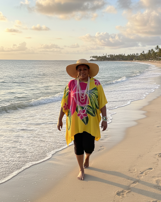 Rayon Floral Poncho Top-One Size