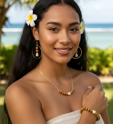 Pikake Wood & Pearl Island Jewelry Set