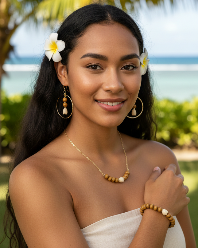 Pikake Wood & Pearl Island Jewelry Set
