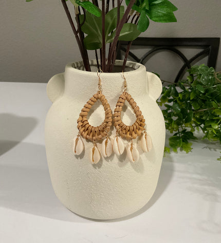 Island Rattan & Cowrie Drop Earrings