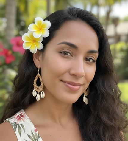 Island Rattan & Cowrie Drop Earrings