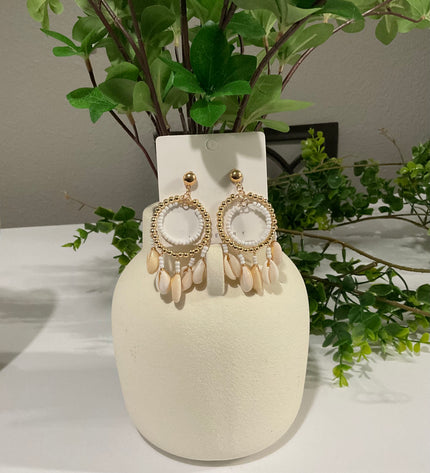 Island Pearl & Cowrie Chandelier Hoop Earrings