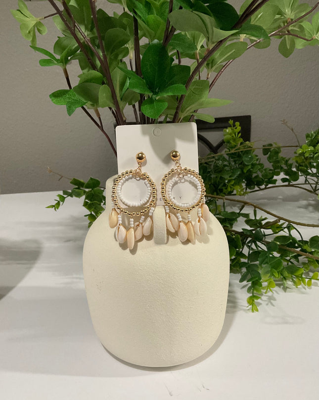 Island Pearl & Cowrie Chandelier Hoop Earrings