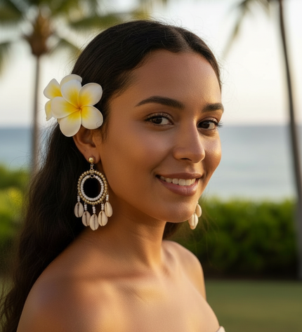 Island Pearl & Cowrie Chandelier Hoop Earrings