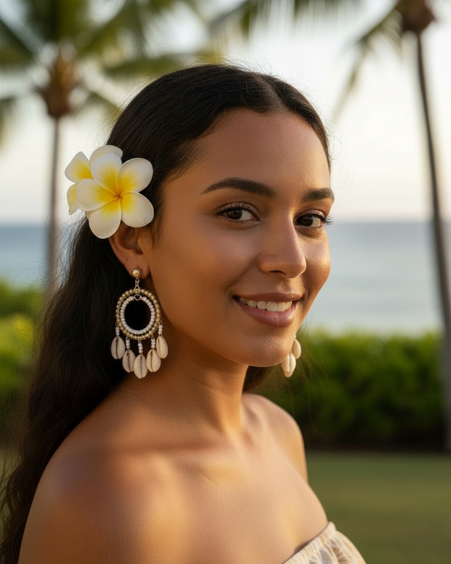 Island Pearl & Cowrie Chandelier Hoop Earrings