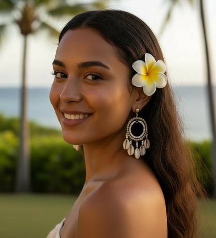 Island Pearl & Cowrie Chandelier Hoop Earrings