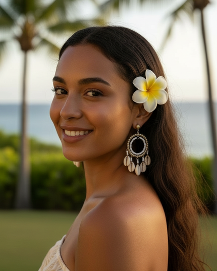 Island Pearl & Cowrie Chandelier Hoop Earrings