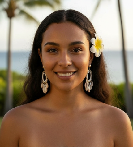 Island Pearl & Cowrie Chandelier Hoop Earrings