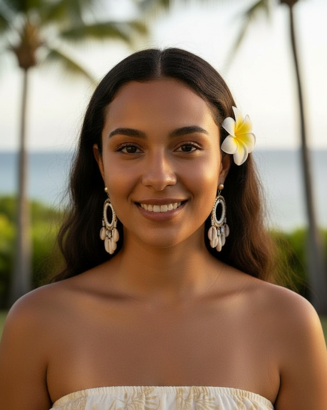 Island Pearl & Cowrie Chandelier Hoop Earrings
