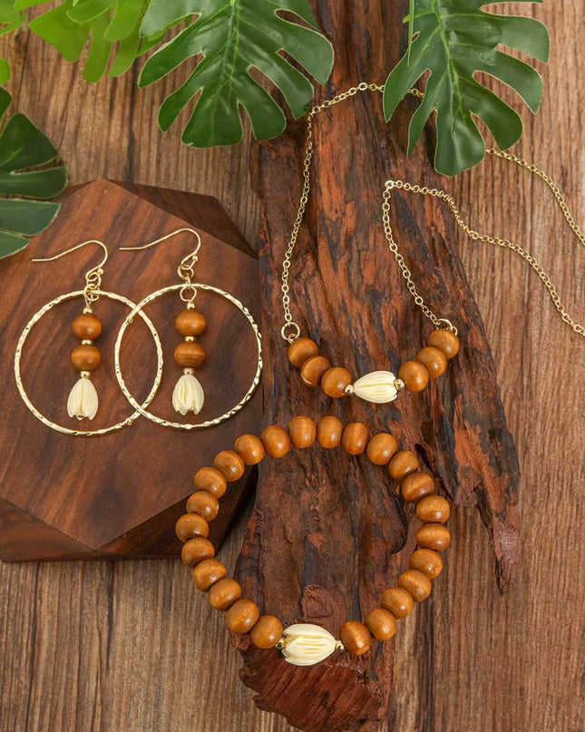 Pikake Wood & Pearl Island Jewelry Set