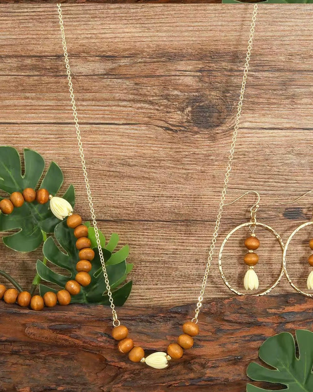 Pikake Wood & Pearl Island Jewelry Set